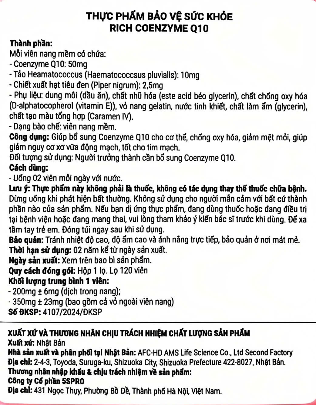 Nhãn phụ tiếng Việt Rich Coenzyme Q10
